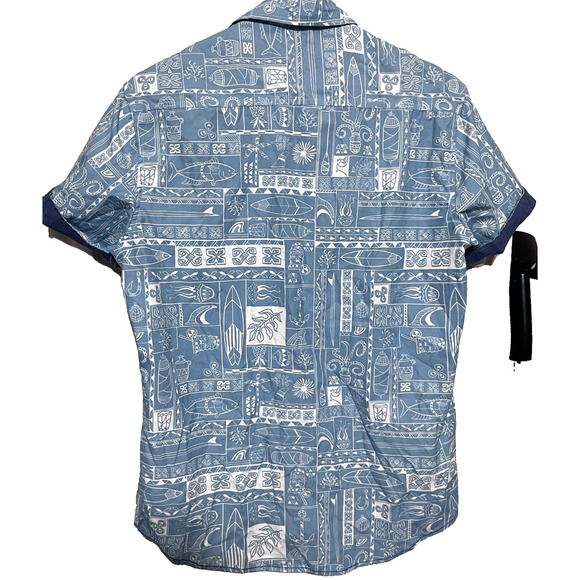 Burnside Button up Casual Shirt sz S Short Sleeve Blue Beach Fish Tropical Tiki - Picture 6 of 8